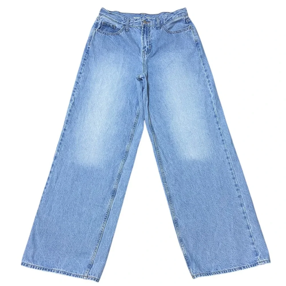Old Navy Wow Baggy Wide Leg Jeans Light Wash 100% Cotton Retro Size 6 Tall - Picture 2 of 11